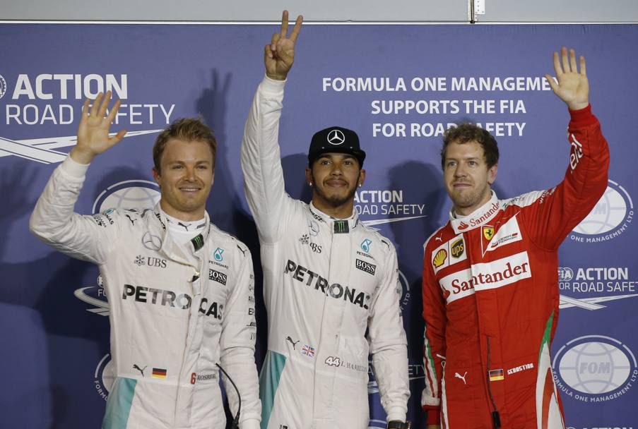 Rosberg, Hamilton e Vettel (Ap)
